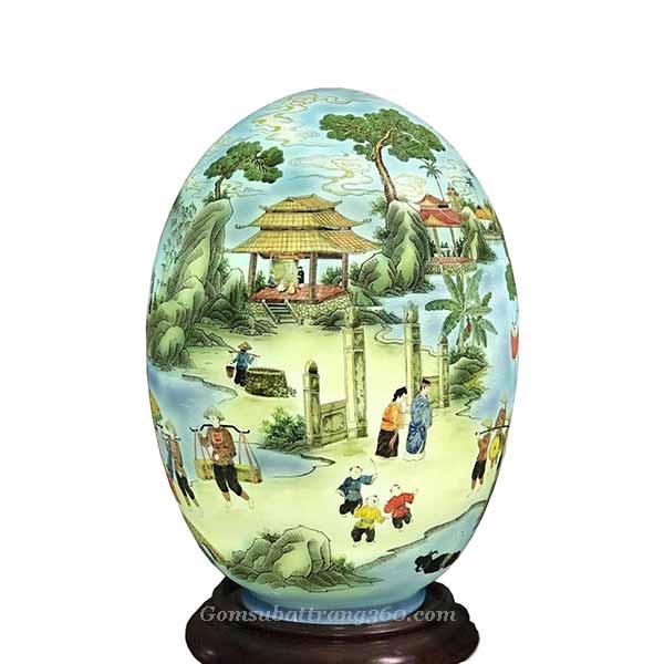 Đèn sứ thấu quang vẽ cảnh làng quê