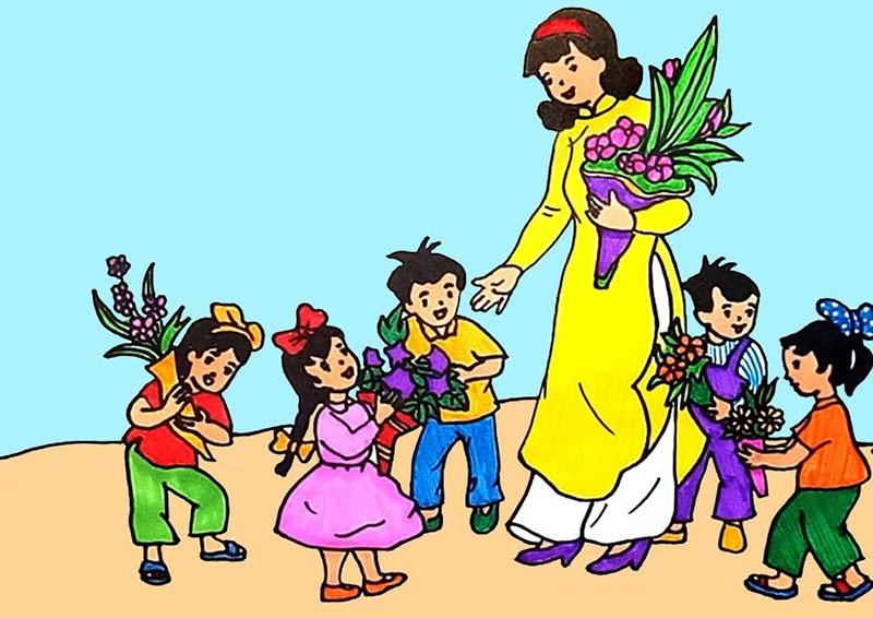 hình ảnh học sinh tặng hoa cô giáo